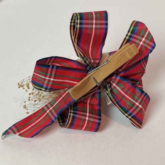 Vintage Handmade Teddy Bear Plush Jointed Tartan Bow Clip-On Christmas Ornament - Picture 5 of 6